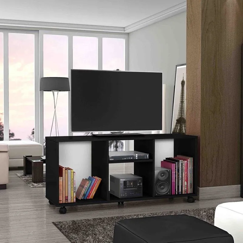 Rack para TV até 42 Polegadas com Rodízios Aruba Móveis Bechara Preto