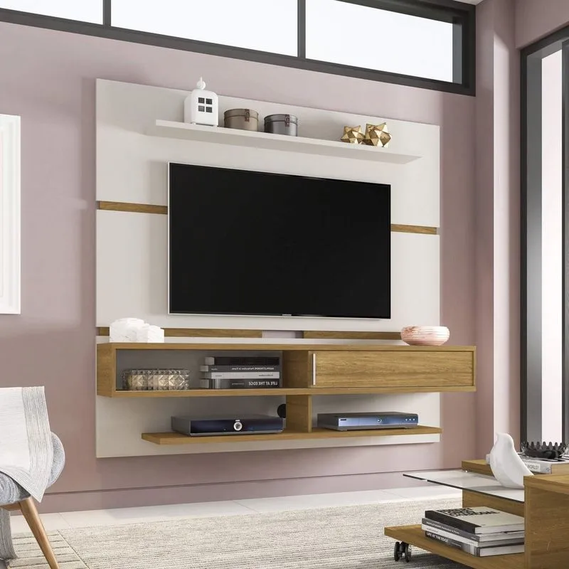 Painel para TV até 65 Polegadas 1 Porta Búzios Móveis Bechara Off-White/Cinamomo