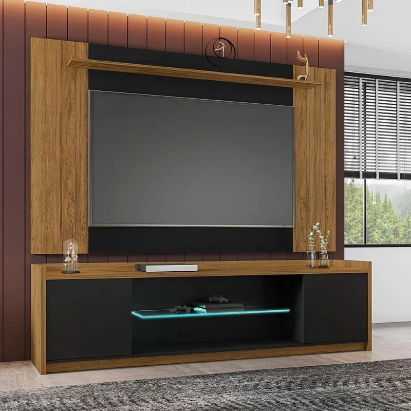 Conj. Painel E Rack Para Tv Até 70" Preto Fosco/Cinamomo