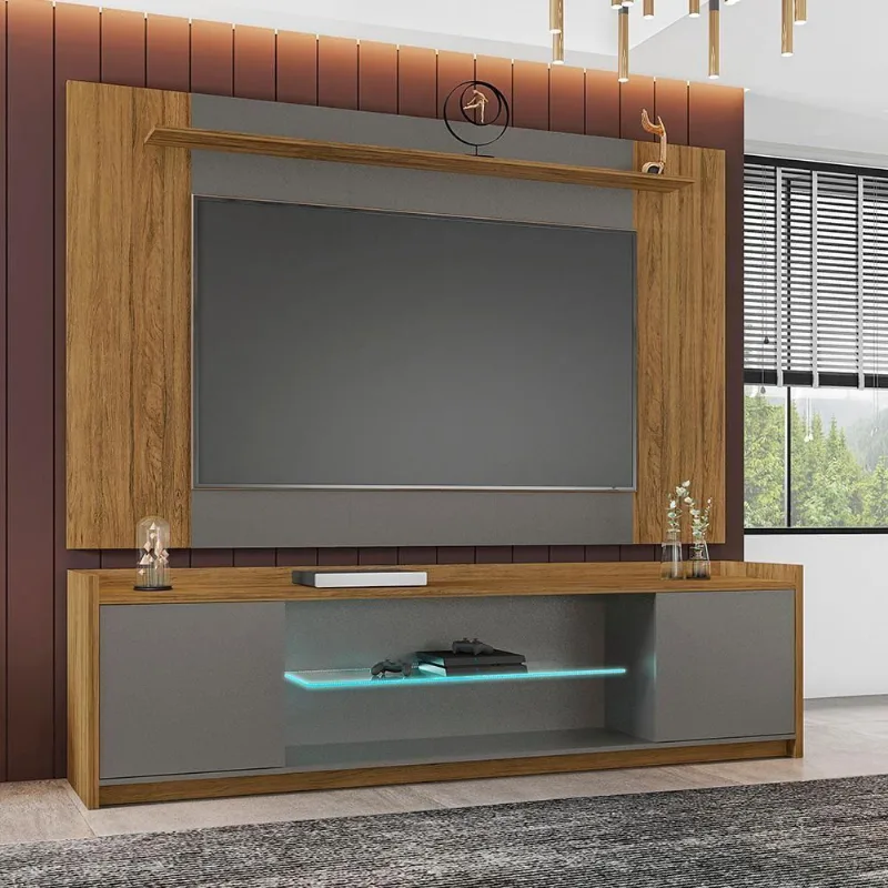 Conj. Sala Painel E Rack Para Tv Até 70" Titanium/Cinamomo