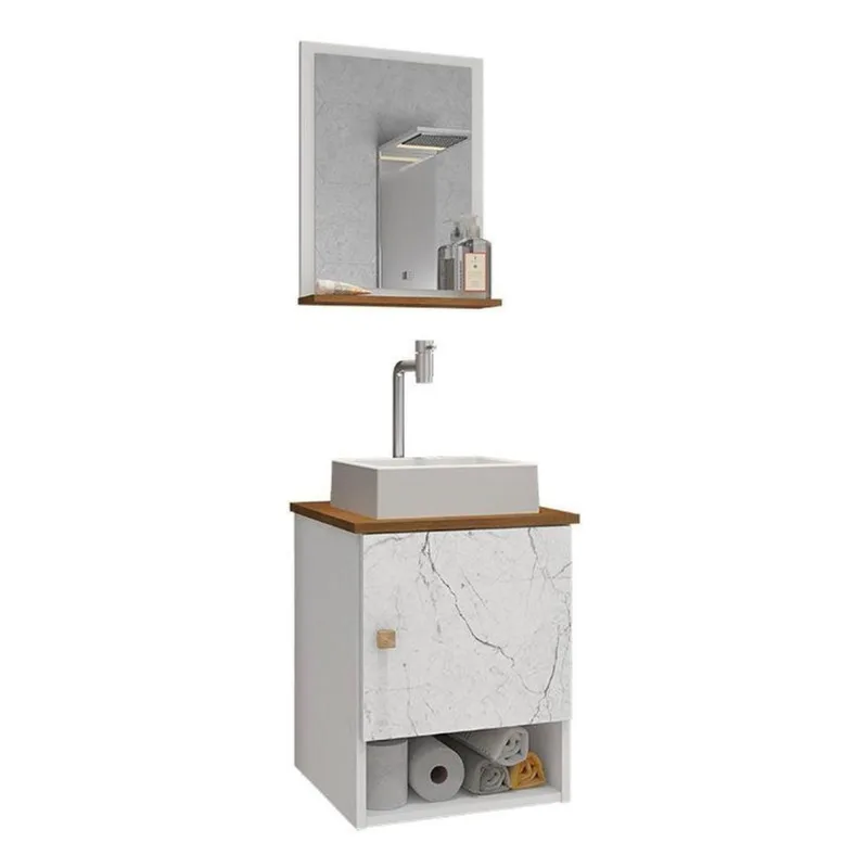 Gabinete Arm Banheiro Lima 1 Porta Com Cuba Tulipa Branca Branco/carrara/nature Branco/carrara/nature