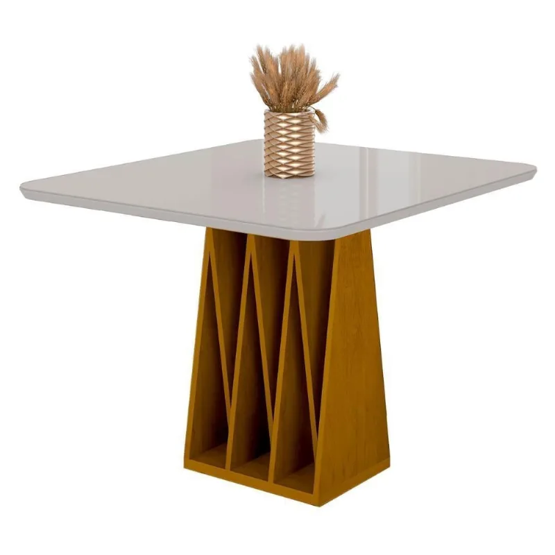 Mesa De Jantar Orquestra 4 Lugares Com Tampo De Vidro Naturale-off White