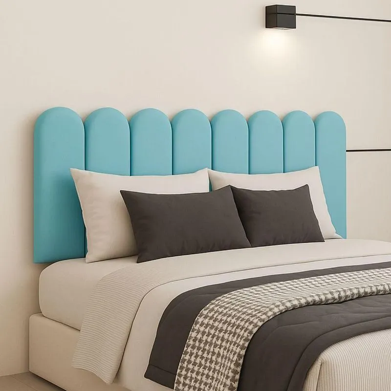 Cabeceira Nuvem Suede Queen Size Com 8 Placas Macias 60x20cm Azul Bebe