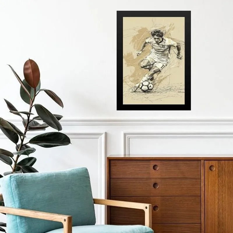 Quadro Arte Minimalista Jogador De Futebol 33X24Cm - Vidro