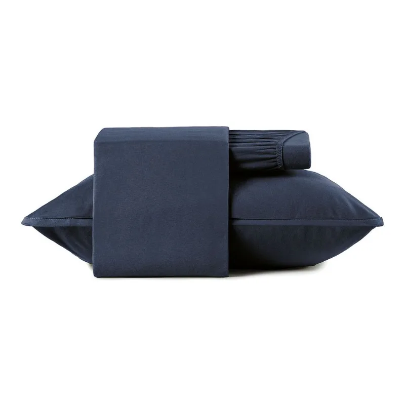 Jogo de Cama Solteiro Altenburg Liso Malha Fio Penteado Azul Minimal