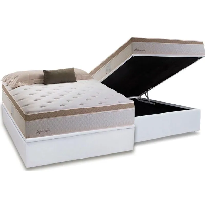 Conjunto Box Baú Casal: Colchão Molas Herval MasterPocket Inspiracion + Base crc Courano White(138x188)