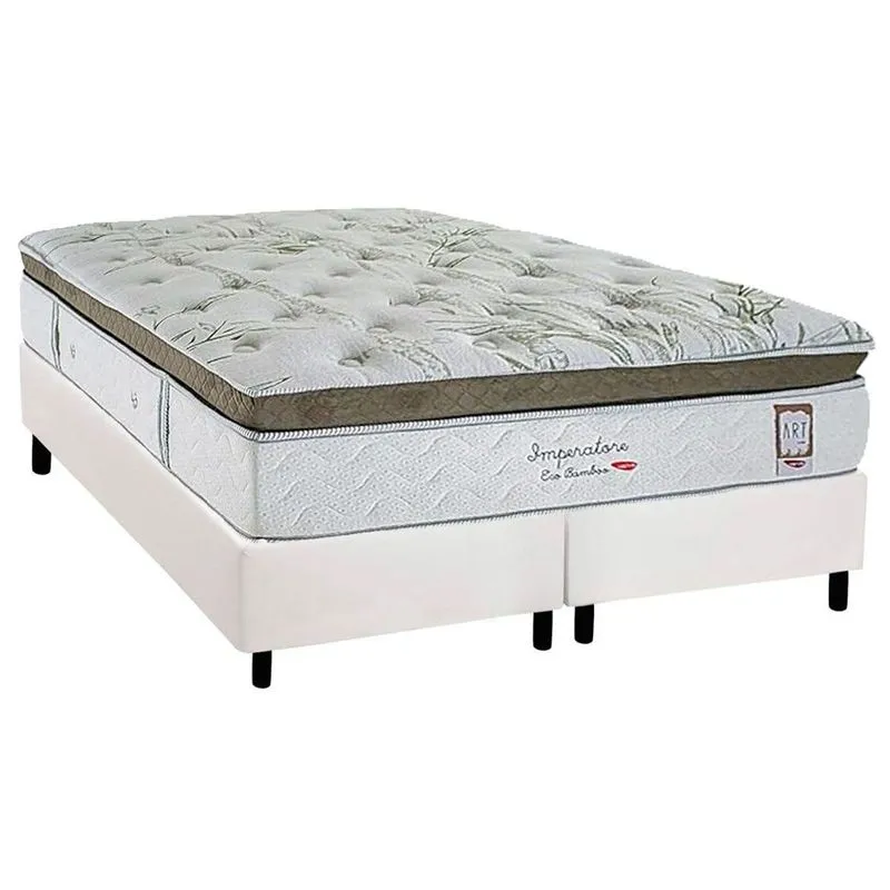 Cama Box King: Colchão Molas MasterPocket Ensacadas Herval Imperatore Eco Bamboo + Base CRC Corano White (193x203)