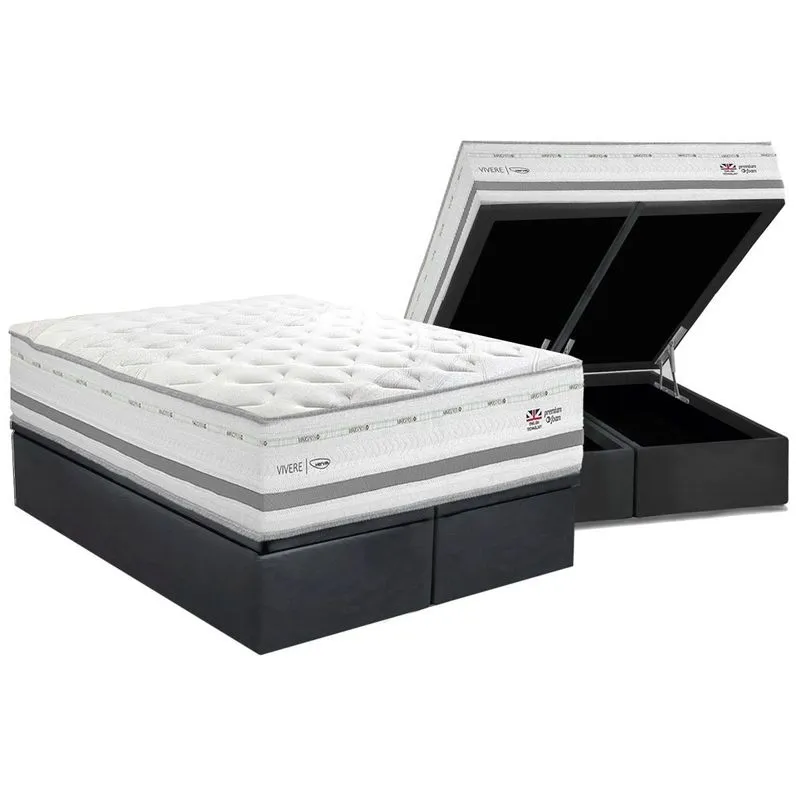 Cama Box Baú King: Colchão c/ Vibro Massagem Herval Maxspring C1756 + Base CRC Suede Gray (193x203)
