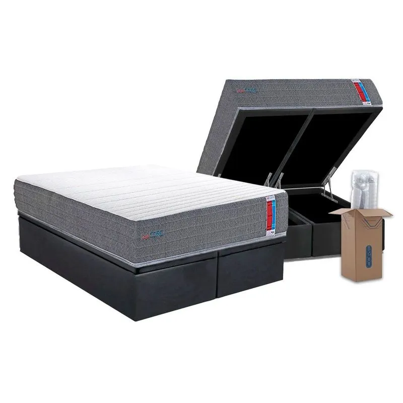 Conjunto Box Baú King: Colchão Espuma Herval D28 Singlecore + Base CRC Suede Gray (193x203)