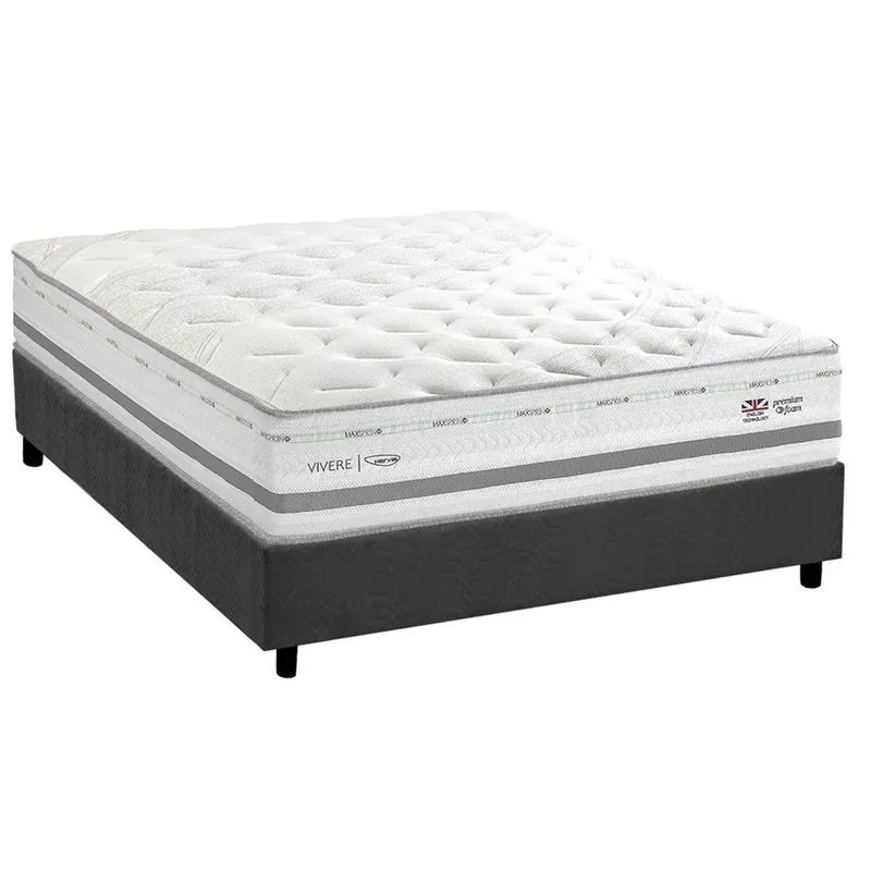 Cama Box Casal: Colchão c/ Vibro Massagem Herval Maxspring C1756 + Base CRC Suede Gray (138x188)