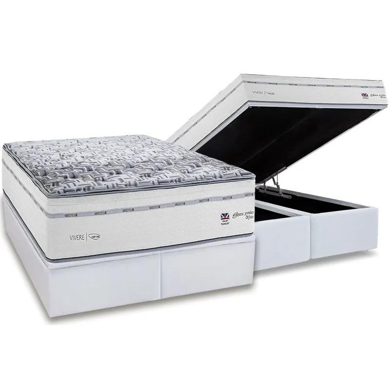 Conjunto Box Baú Queen: Colchão Molas Herval Ensacadas Maxspring C1723 + Base CRC Linhão White (158x198)