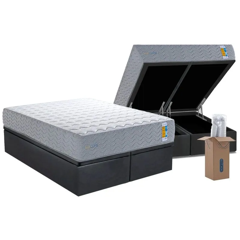 Conjunto Box Baú King: Colchão Molas Herval Ensacadas Bumpcore + Base CRC Suede Gray (193x203)