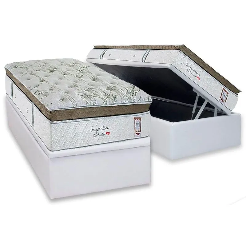 Conjunto Box Baú Solteiro: Colchão Molas Herval Ensacadas Imperatore Eco Bamboo + Base CRC Linhão White (88x188)