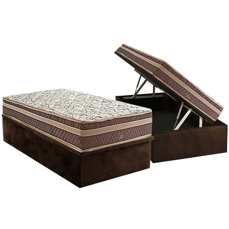 Conjunto Box Baú Solteiro: Colchão Molas Herval Bonnel Assis + Base CRC Suede Brown (88x188)