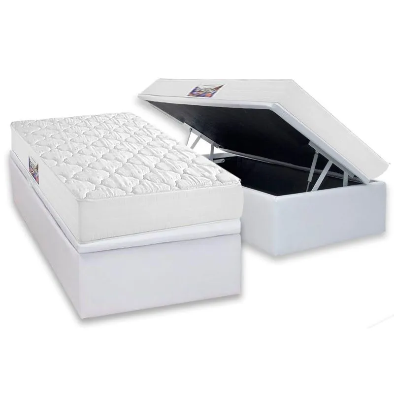 Conjunto Box Baú Solteiro: Colchão Espuma Herval D45 Top + Base CRC Linhão White (88x188)