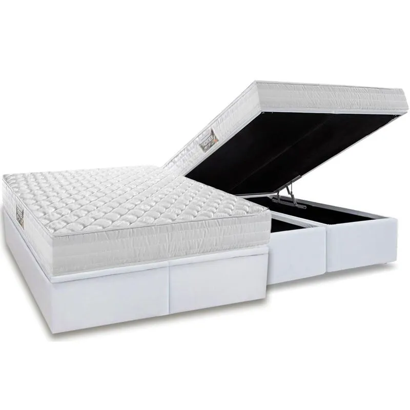 Cama Box Baú Queen: Colchão Ortopédico Herval AG65 Frontier + Base CRC Linhão White (158x198)