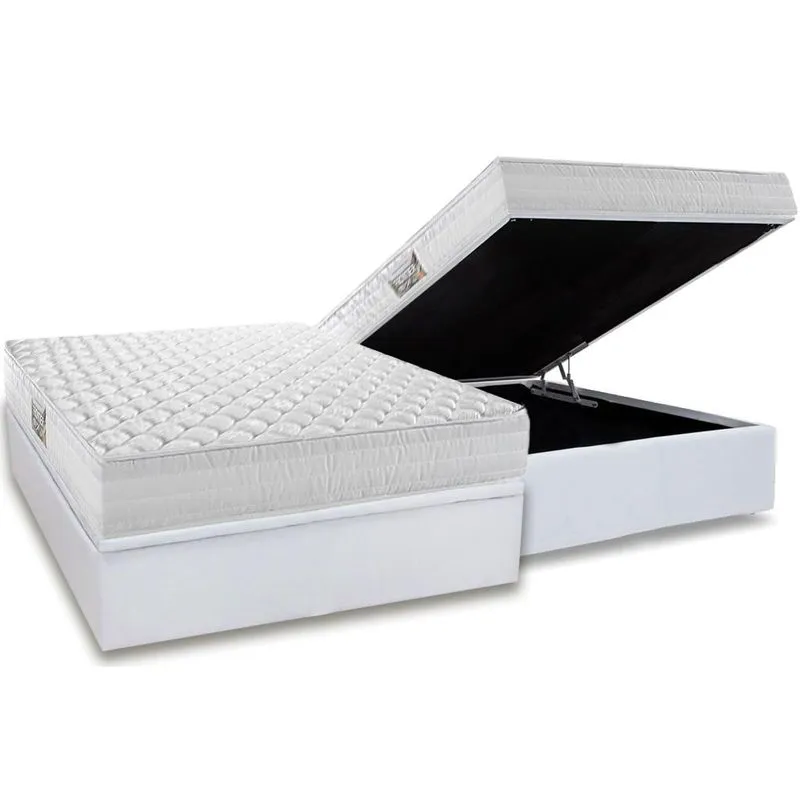 Cama Box Baú Casal: Colchão Ortopédico Herval AG65 Frontier + Base CRC Linhão White (138x188)