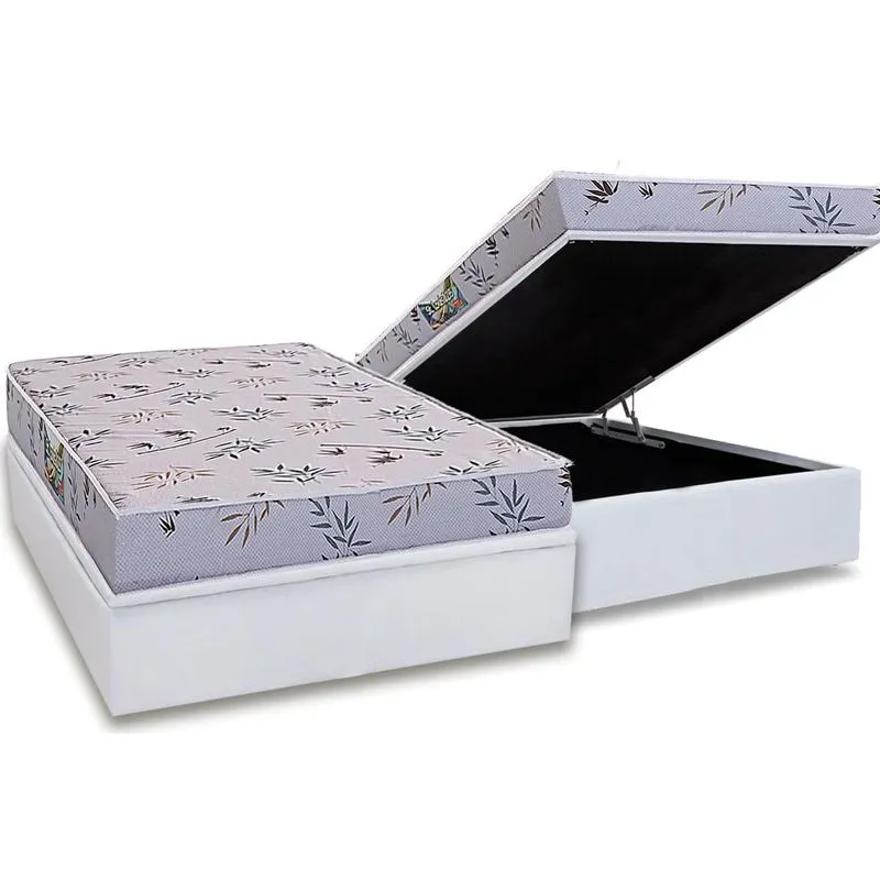 Conjunto Box Baú Casal: Colchão Espuma Herval D28 St. Louis + Base CRC Linhão White (138x188)