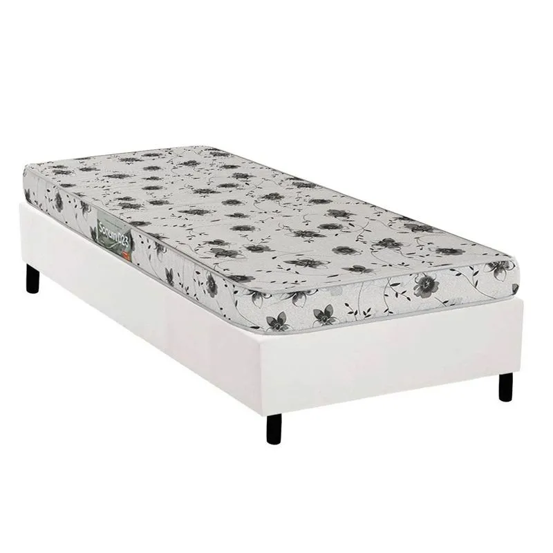 Conjunto Box Solteiro: Colchão Espuma Herval D23 Sonum Bordado + Base CRC Corano White (88x188)