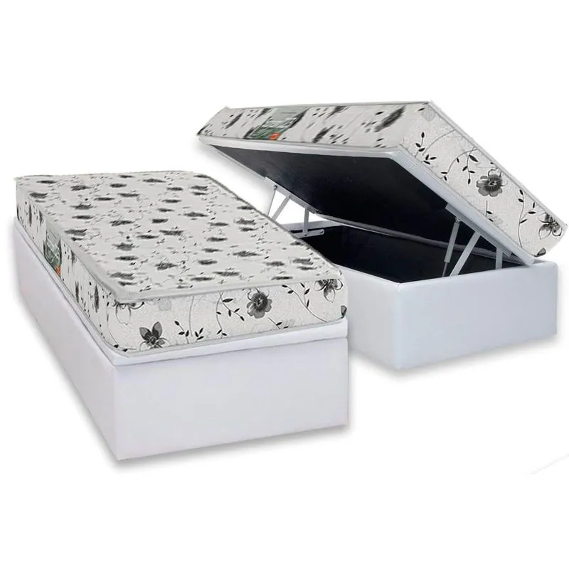 Conjunto Box Baú Solteiro: Colchão Espuma Herval D23 Sonum Liso + Base CRC Linhão White (88x188)