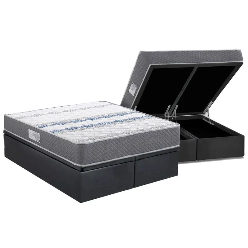 Cama Box Baú Queen: Colchão Ortopédico Herval D60 / AG65 Timeless + Base CRC Suede Gray (158x198)