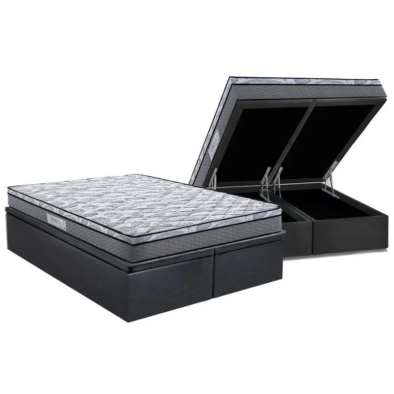 Cama Box Baú Queen: Colchão Ortopédico Herval D60 / AG65 Perpetual + Base CRC Suede Gray (158x198)