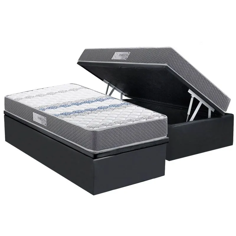 Cama Box Baú Solteiro: Colchão Ortopédico Herval D60 / AG65 Timeless + Base CRC Suede Gray (88x188)