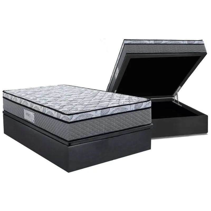 Cama Box Baú Casal: Colchão Ortopédico Herval D60 / AG65 Perpetual + Base CRC Suede Gray (138x188)