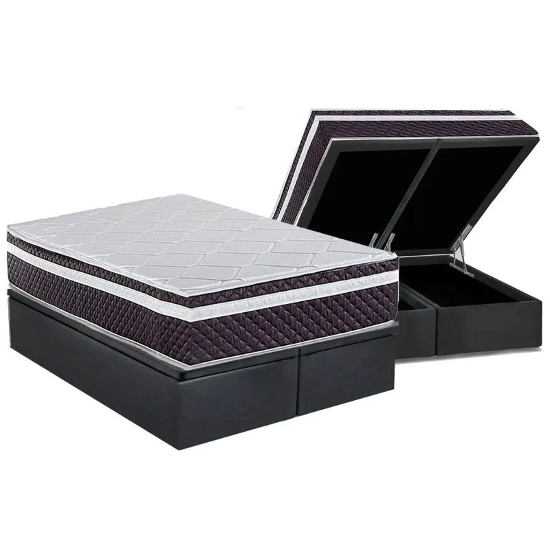 Conjunto Box Baú Queen: Colchão Molas Herval Ensacadas C1789 + Base CRC Suede Gray (158x198)