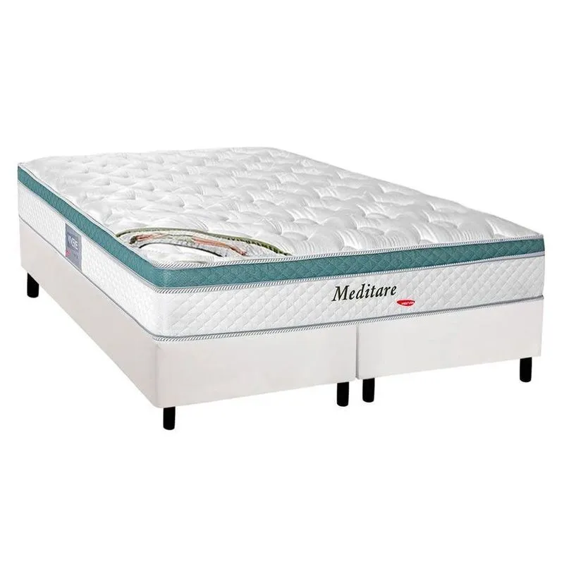 Cama Box King: Colchão Molas Ensacadas Herval MasterPocket Meditare + Base crc Courano White(193x203)