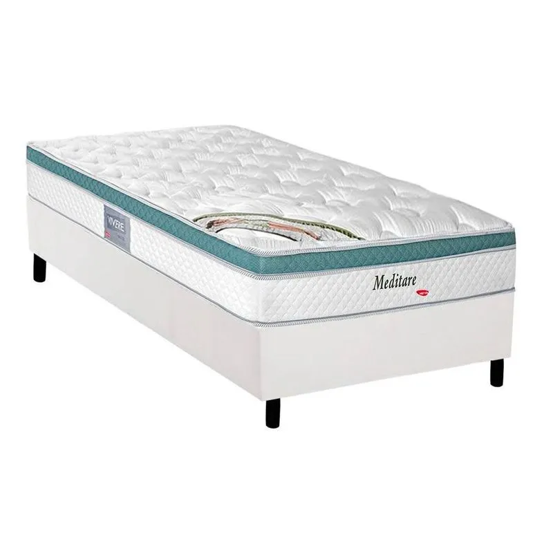 Conjunto Box Solteiro: Colchão Molas Herval MasterPocket Ensacadas Meditare + Base crc Courano White(88x188)