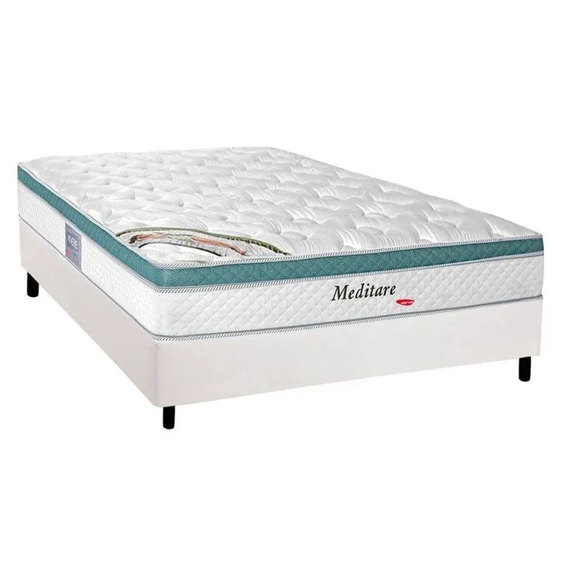Cama Box Casal: Colchão Molas Ensacadas Herval MasterPocket Meditare + Base crc Courano White(138x188)