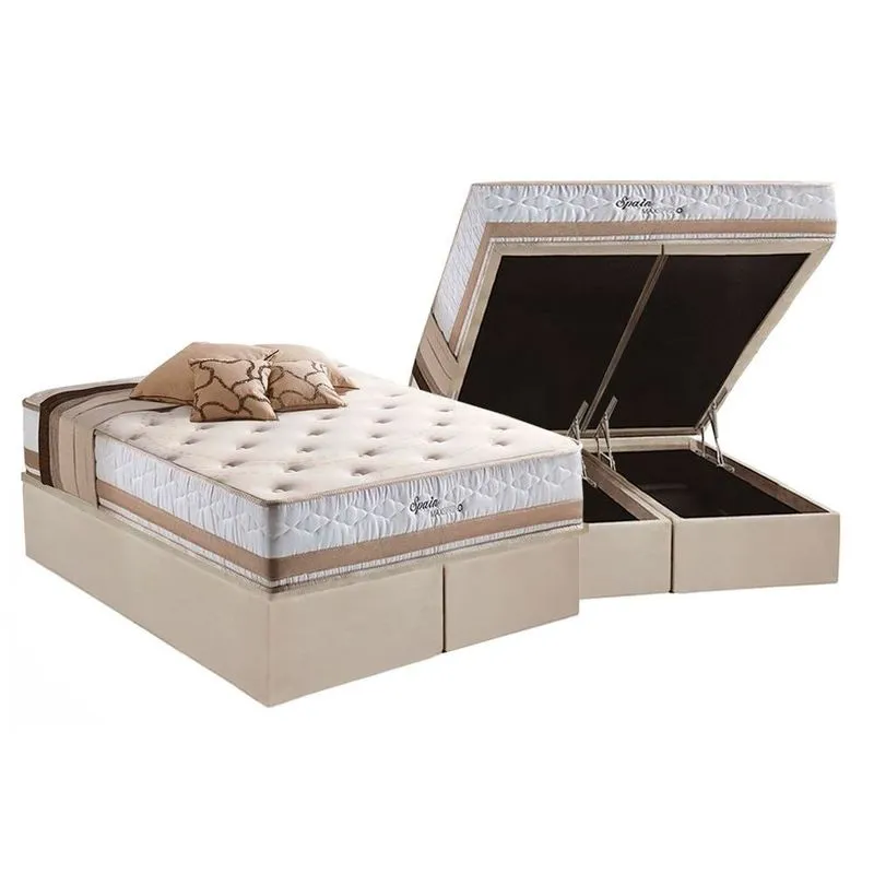 Conjunto Box Baú King: Colchão Molas Herval Maxspring Spain + Base crc Suede Clean(193x203)