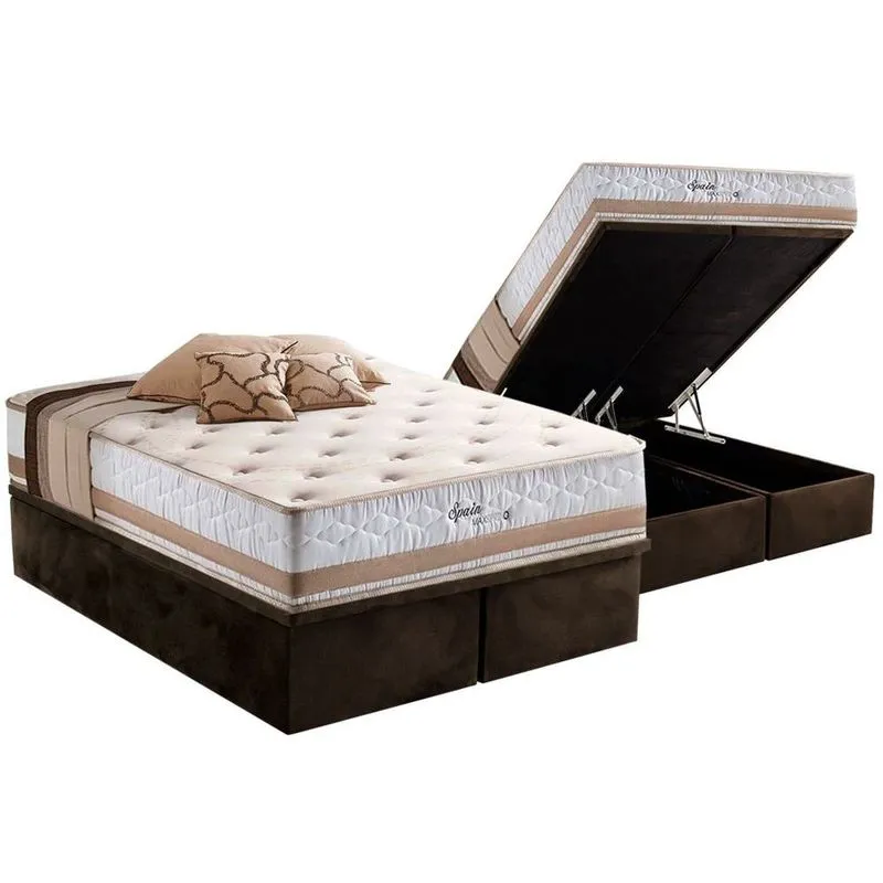 Conjunto Box Baú Queen: Colchão Molas Herval Maxspring Spain + Base crc Suede Brown(158x198)