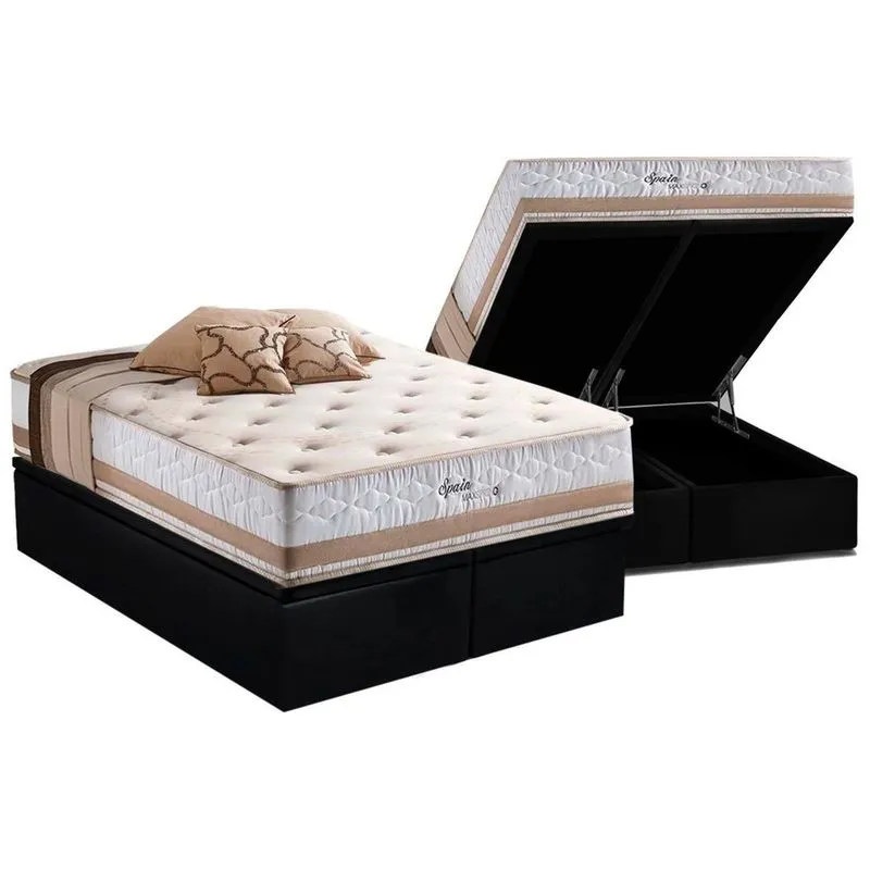 Conjunto Box Baú King: Colchão Molas Herval Maxspring Spain + Base crc Suede Black(193x203)