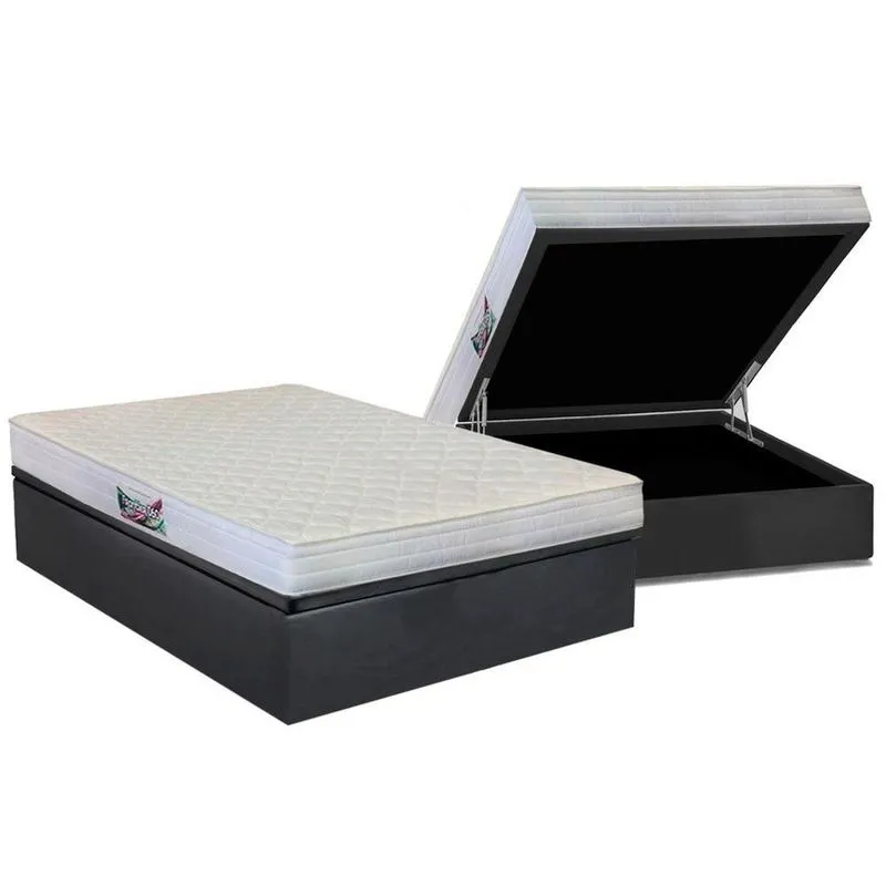 Cama Box Baú Casal: Colchão Anatômico Herval AG65 Frontier + Base CRC Suede Gray (138x188)