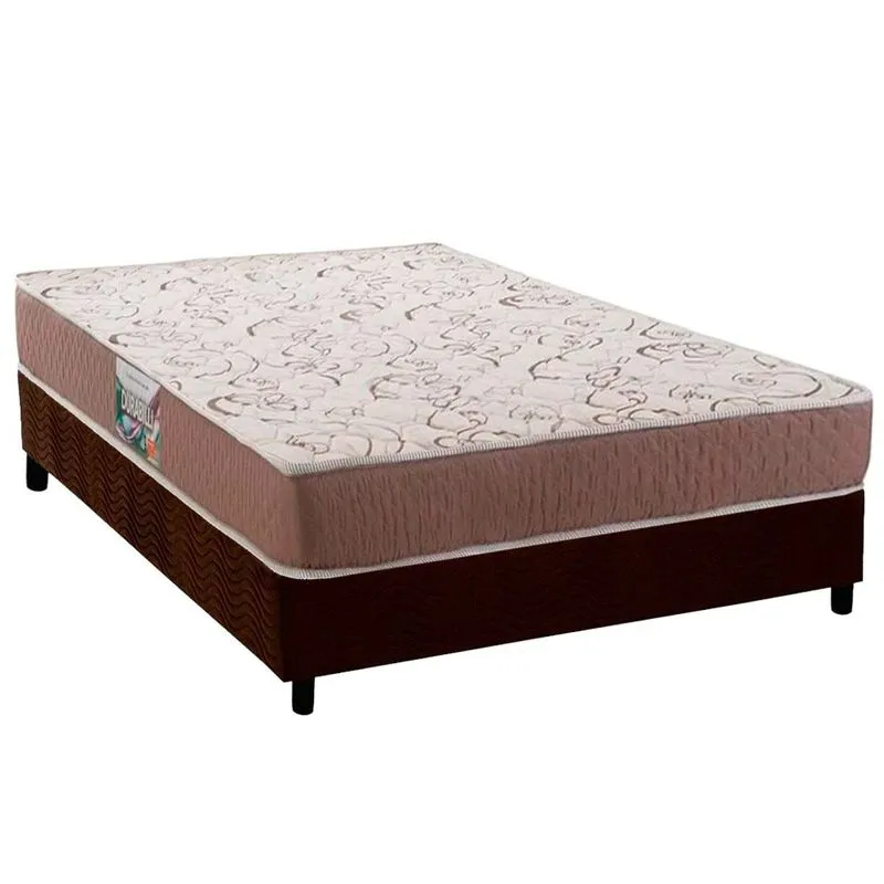 Cama Box Casal: Colchão Ortopédico Herval Compact AG 65 / Durabilli Bordado Double Side + Base CRC Suede Brown (138x188)