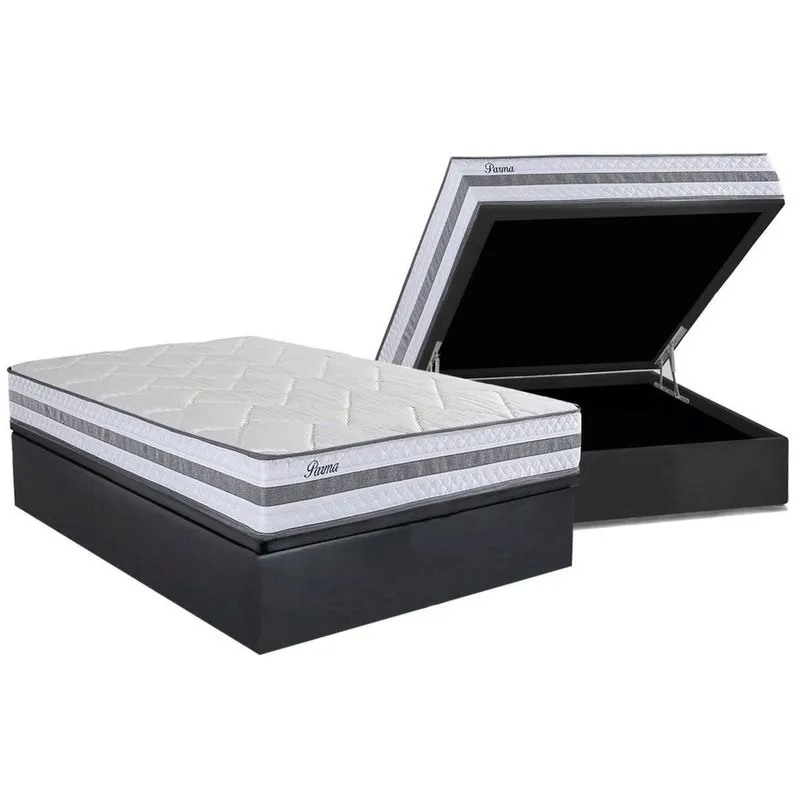 Cama Box Baú Casal: Colchão Molas MasterPocket Ensacadas Herval Parma + Base crc Suede Gray (138x188)