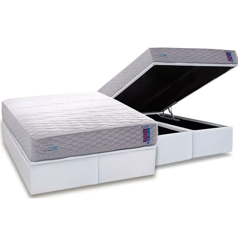 Cama Box Baú Queen: Colchão Espuma D45 Herval D33 / Ag 65 FeelCore + Base CRC Courano White (158x198)