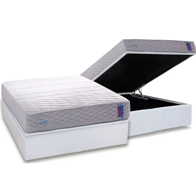 Cama Box Baú Casal: Colchão Espuma D45 Herval D33 / Ag 65 FeelCore + Base CRC Courano White (138x188)
