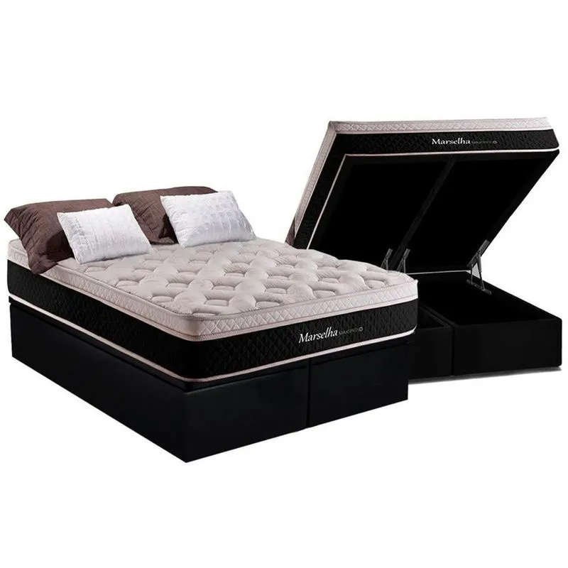 Cama Box Baú Queen: Colchão Molas MasterPocket Ensacadas Herval Maxspring Marselha + Base crc Suede Black (158x198)