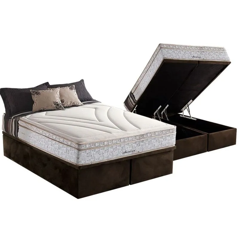 Cama Box Baú Queen: Colchão Molas MasterPocket Ensacadas Herval Maxspring American + Base crc Suede Brown (158x198)