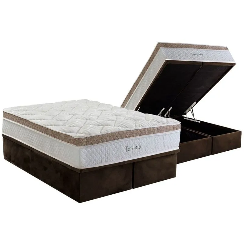 Conjunto Box Baú King: Colchão Molas Herval Ensacadas Toronto + Base crc Suede Brown (193x203)