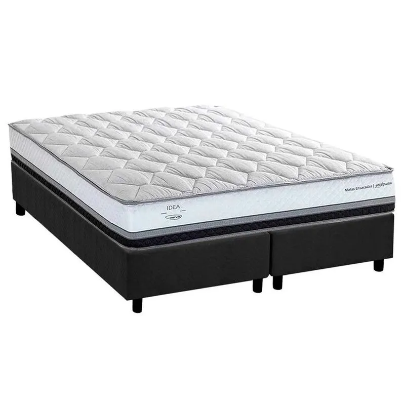 Cama Box Queen: Colchão Molas Ensacadas Herval La Playa C1634 + Base crc Suede Gray (158x198x28)