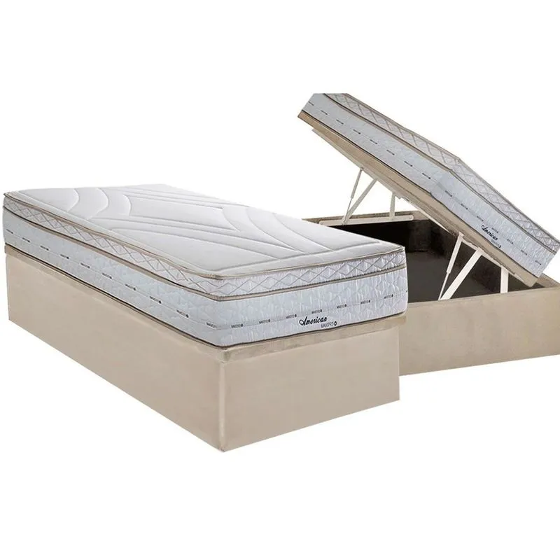 Conjunto Box Baú Solteiro: Colchão Molas Herval Maxspring American + Base crc Suede Clean (88x188)