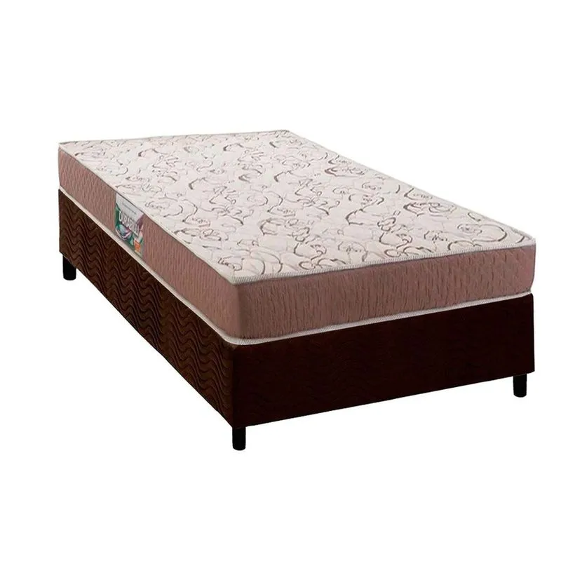 Conjunto Box Solteiro: Colchão Anatômico Herval Compact ag 65 / Durabilli Bordado Double Side + Base crc Suede Brown (78x188)