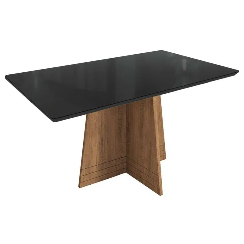 Mesa de Sala Jantar Lótus c/ Tampo Madeirado c/ Vidro 160x90cm Freijó/Preto Fosco - Kappesberg