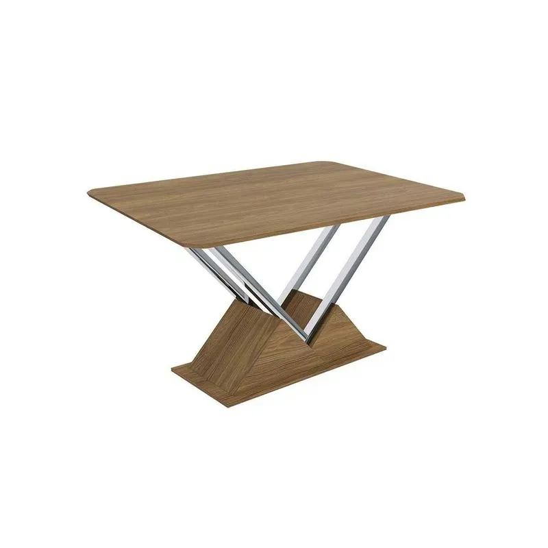 Mesa De Sala Jantar Tamisa Aço C/tampo Madeirado 136x90cm Nogueira/cromada/nogueira - Kappesberg