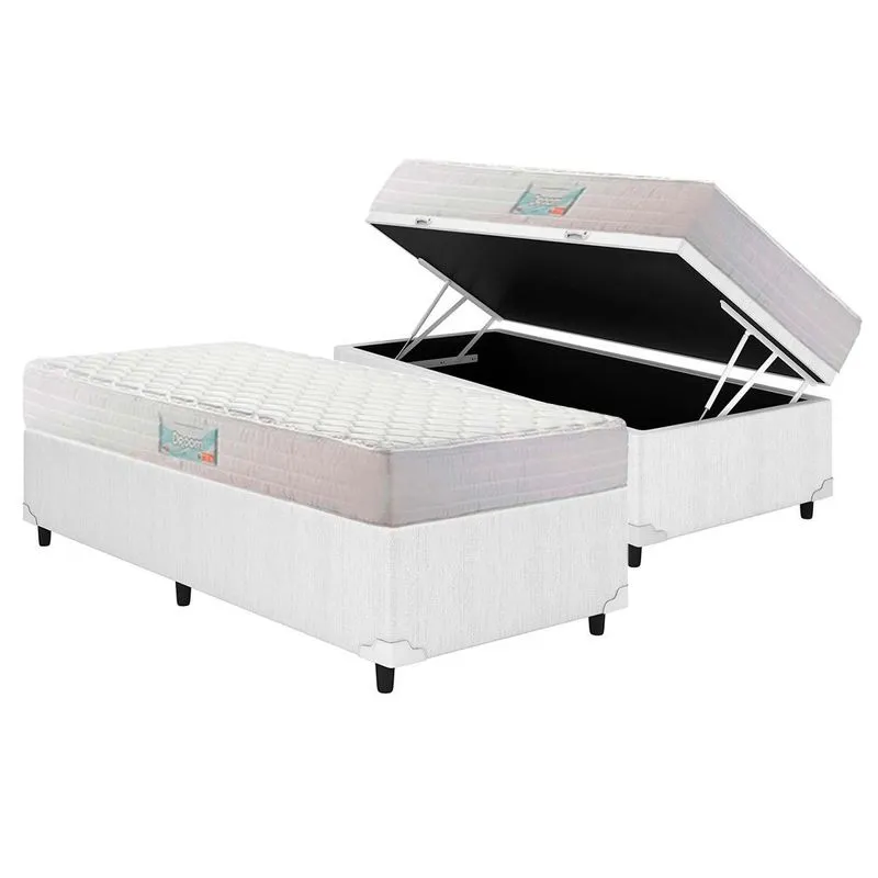 Cama Box Baú Solteiro: Colchão Ortopédico Herval D28 / AG65 Droom Double Face + Base CRC Courano White(88x188)