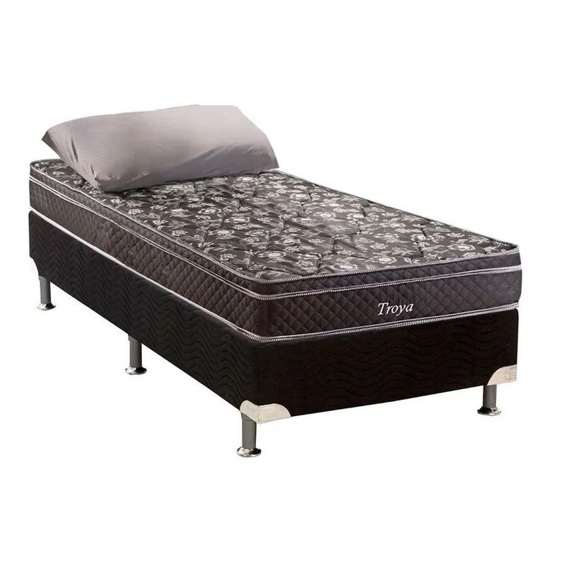 Cama Box Solteiro: Colchão Molas Herval Bonnel Troya + Base crc Suede Black(88x188)